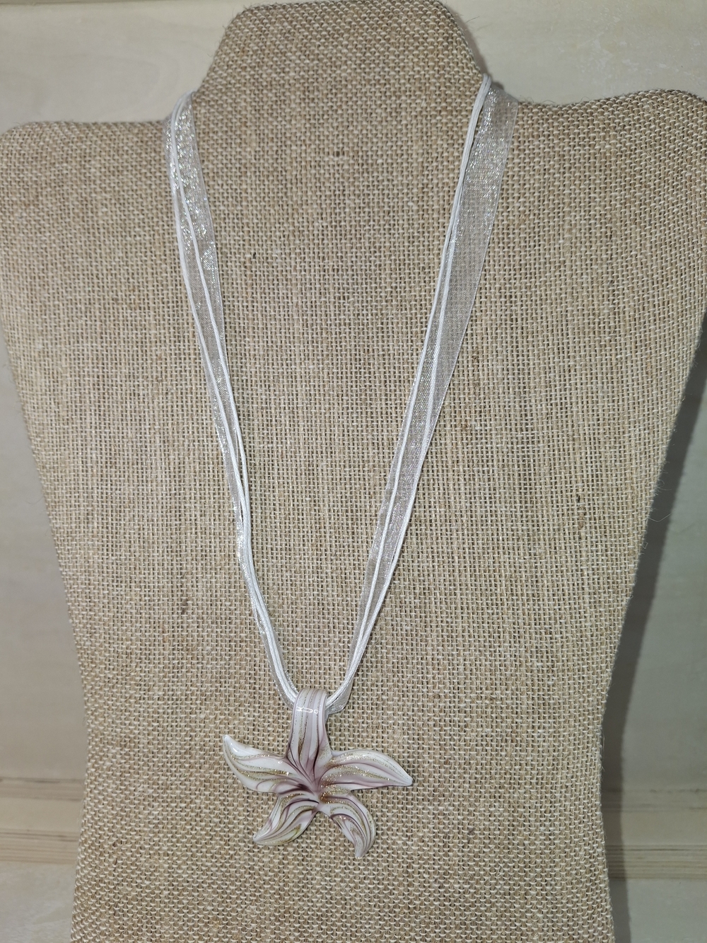 Lily Flower Pendant Necklace Silver & Pink